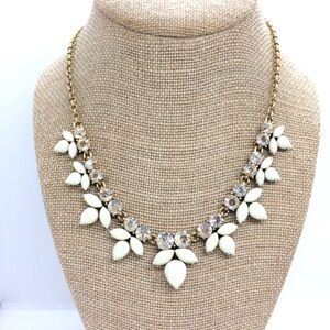 J. CREW CREAM GOLD TONE RHINESTONE STATEMENT NECKLACE COLLAR ANTIQUED BRASS